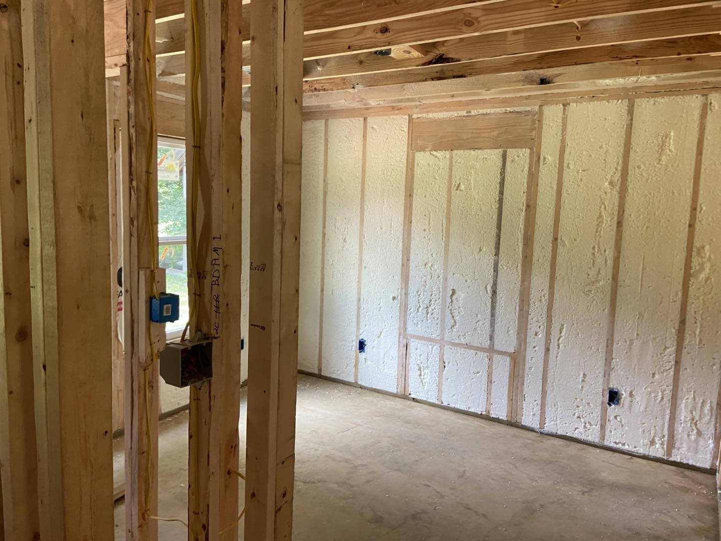 New-build interior walls with spray foam